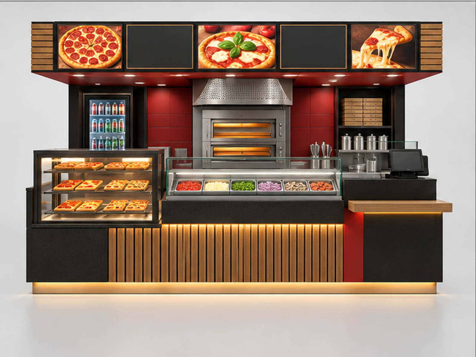 Compact Mall Pizza Kiosk with Ventless Oven Bay customer-facing display and service counter