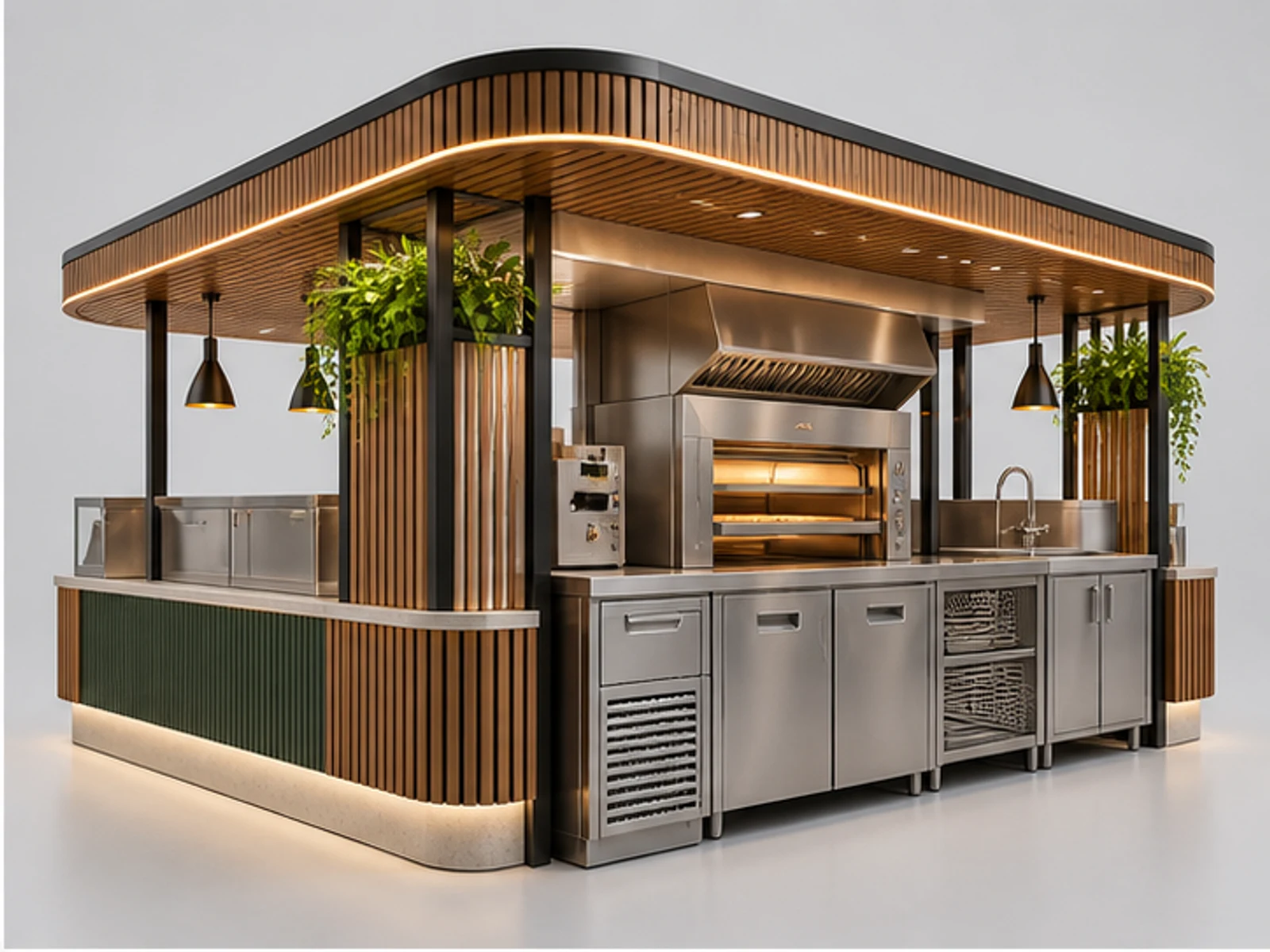 Custom Pizza Kiosk with Stainless Worktop opposite angle showing overall kiosk layout