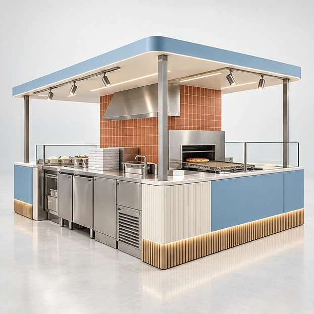 Express Pizza Counter with Conveyor Oven Bay opposite angle showing its complete footprint and display layout