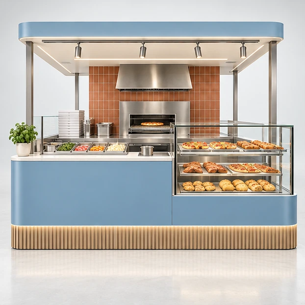 Express Pizza Counter with Conveyor Oven Bay customer-facing service and display view
