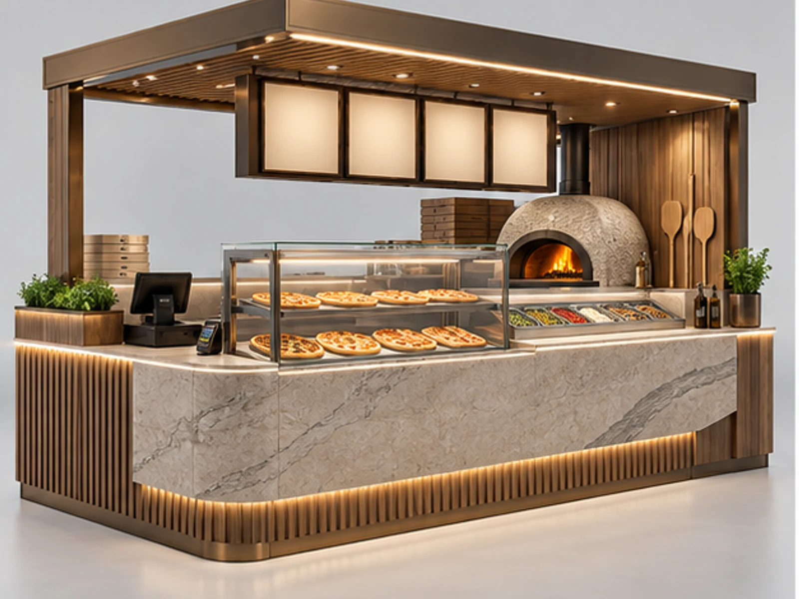 Luxury Pizza Kiosk with Stone Service Counter main three-quarter product view