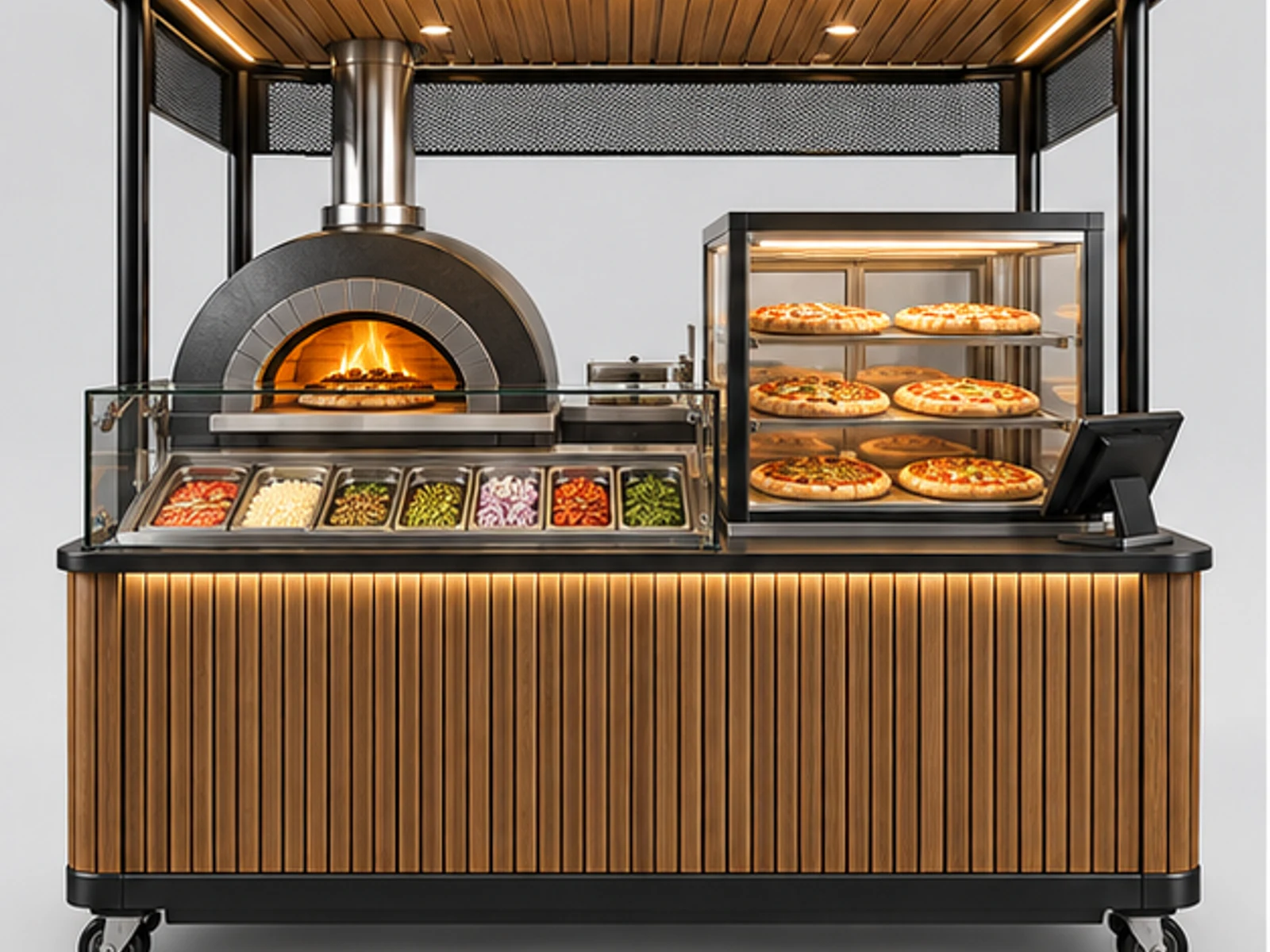 Mobile Pizza Cart with Equipment Storage main three-quarter product view