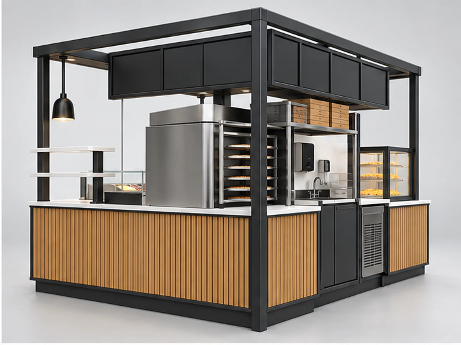 Modern Pizza Kiosk with Heated Display Counter opposite angle showing overall kiosk layout