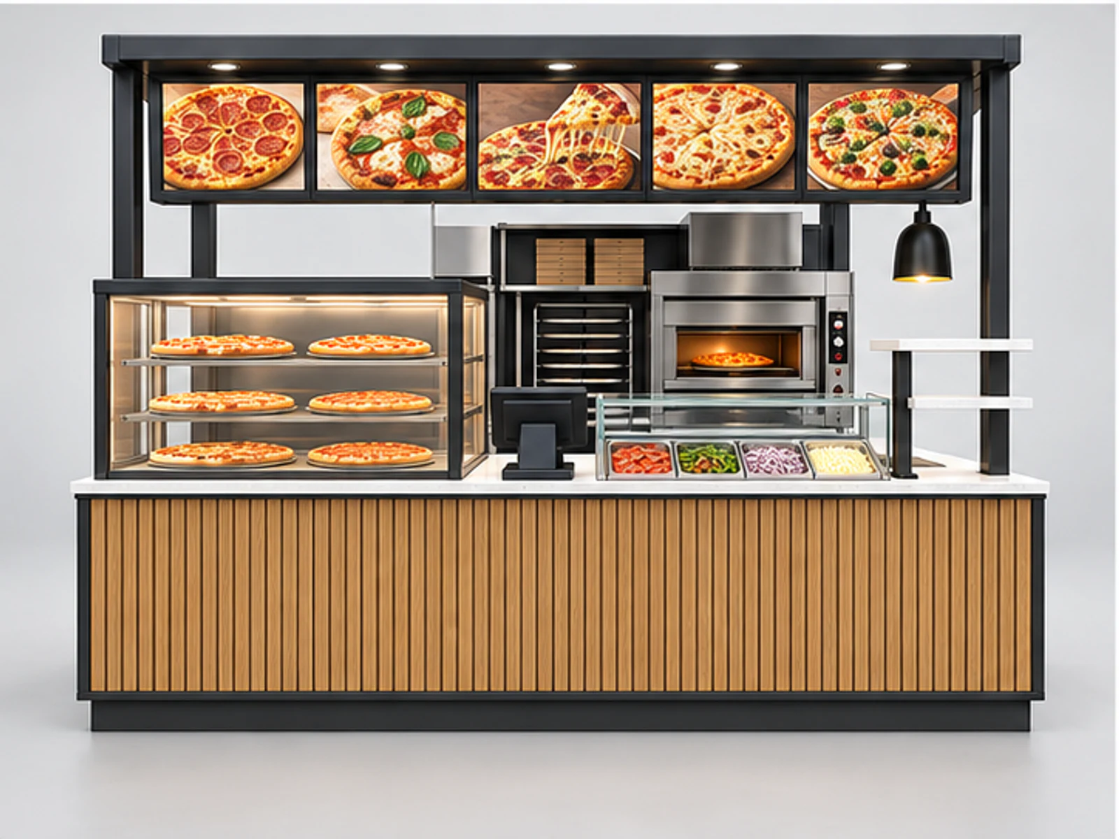 Modern Pizza Kiosk with Heated Display Counter customer-facing display and service counter