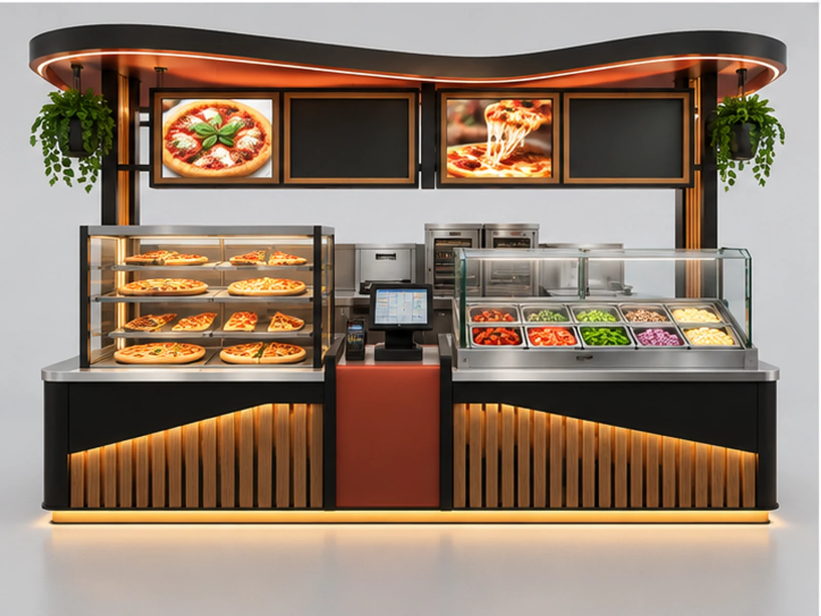 Modular Pizza Kiosk for Franchise Rollout customer-facing display and service counter