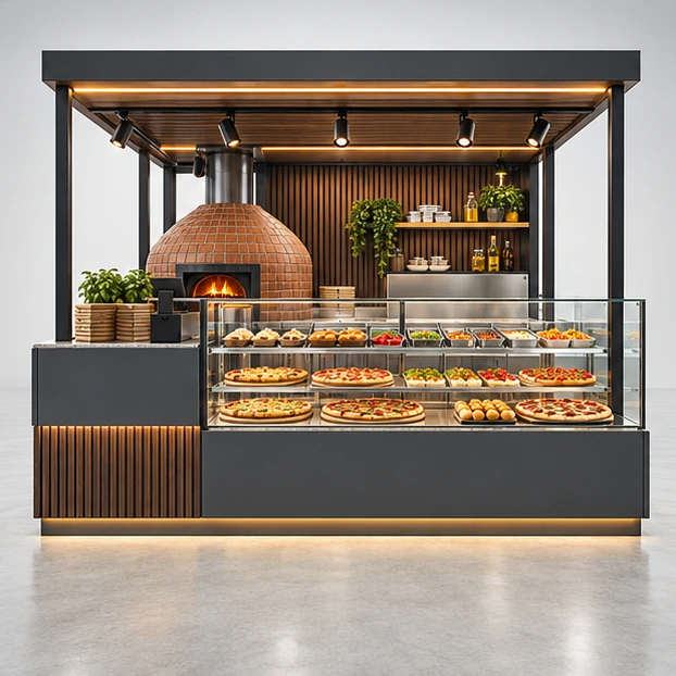 Pizza and Pasta Kiosk with Shared Hot Line customer-facing service and display view