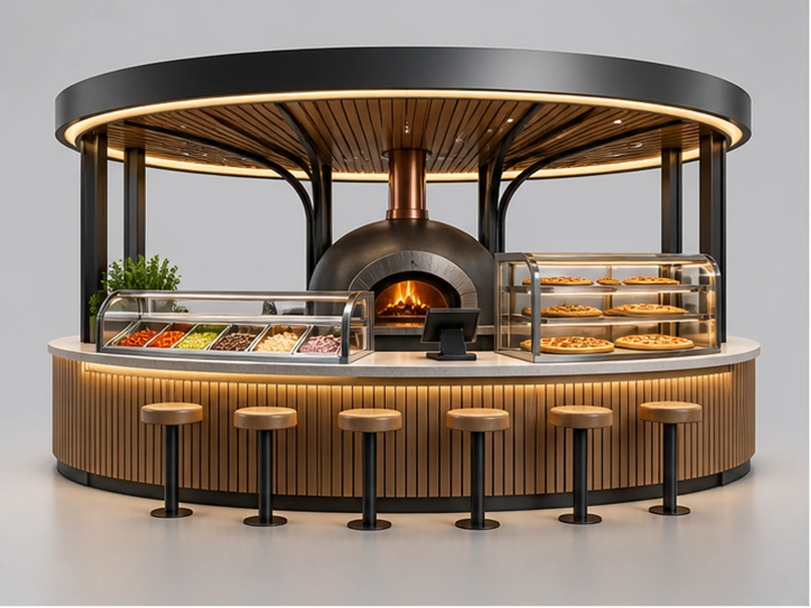 Pizza Bar Kiosk with Customer Seating main three-quarter product view