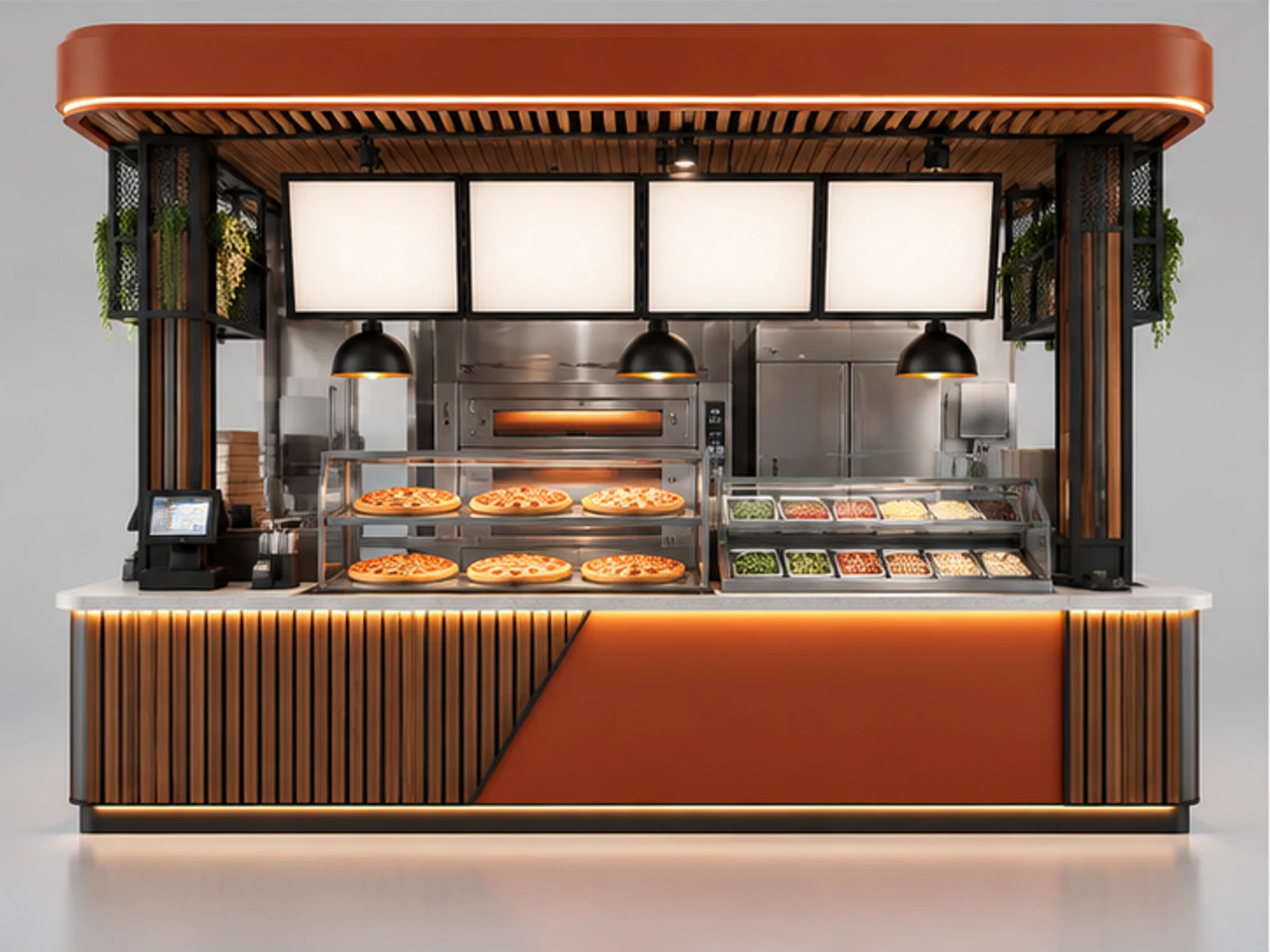 Pizza Kiosk Manufacturer Turnkey Design customer-facing display and service counter