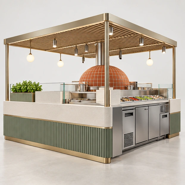 Pizza Slice Kiosk with Heated Front Display opposite angle showing its complete footprint and display layout