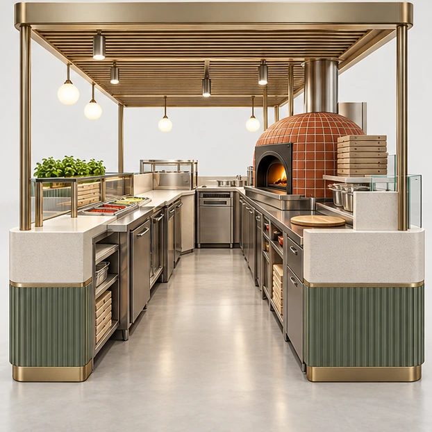 Pizza Slice Kiosk with Heated Front Display operator-side equipment, access, and storage view