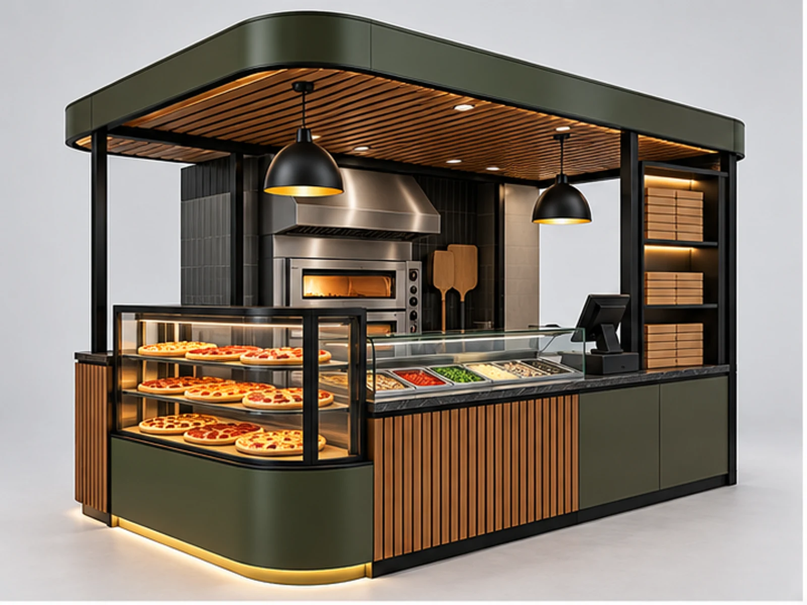 Small Pizza Counter with Delivery Pickup Shelf main three-quarter product view