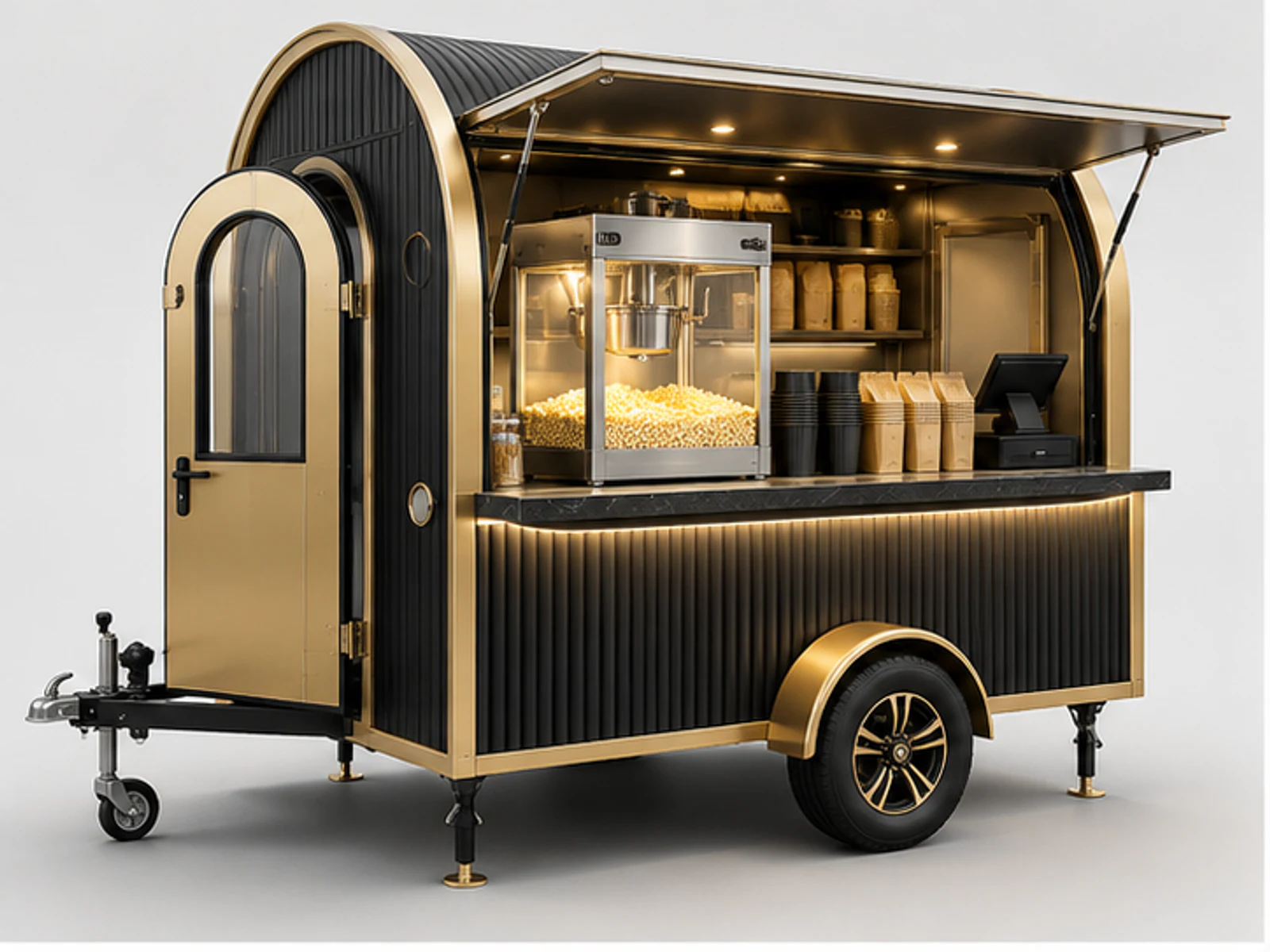 Black Gold Popcorn Kiosk for Premium Malls main three-quarter product view