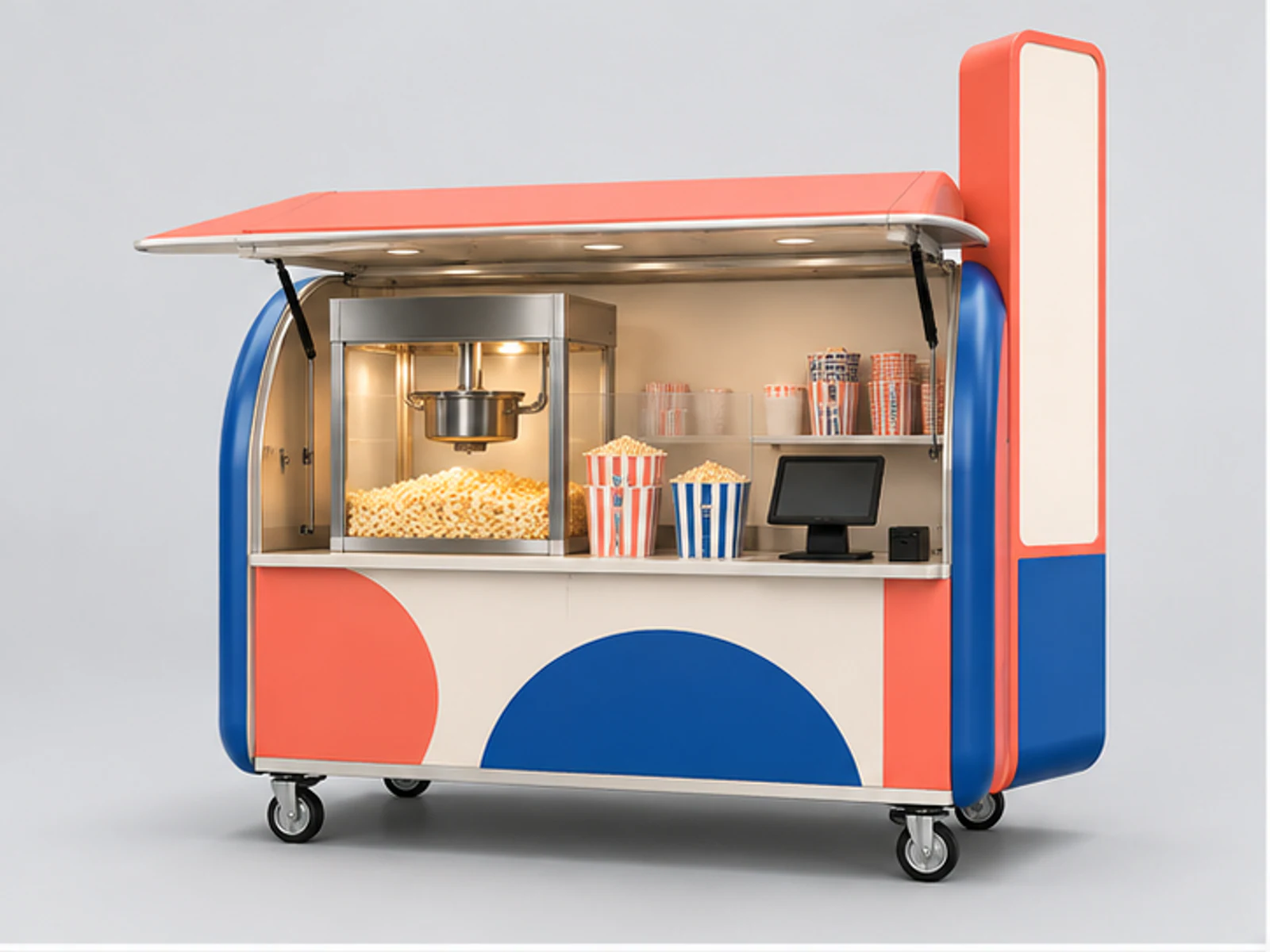 Colorful Popcorn Booth with Menu Tower main three-quarter product view