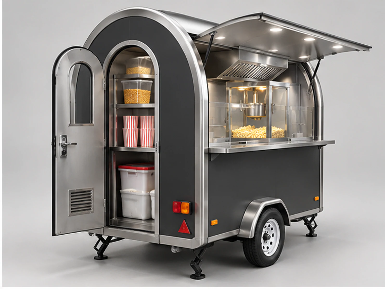 Commercial Popcorn Booth with Ventilation opposite angle showing overall kiosk layout