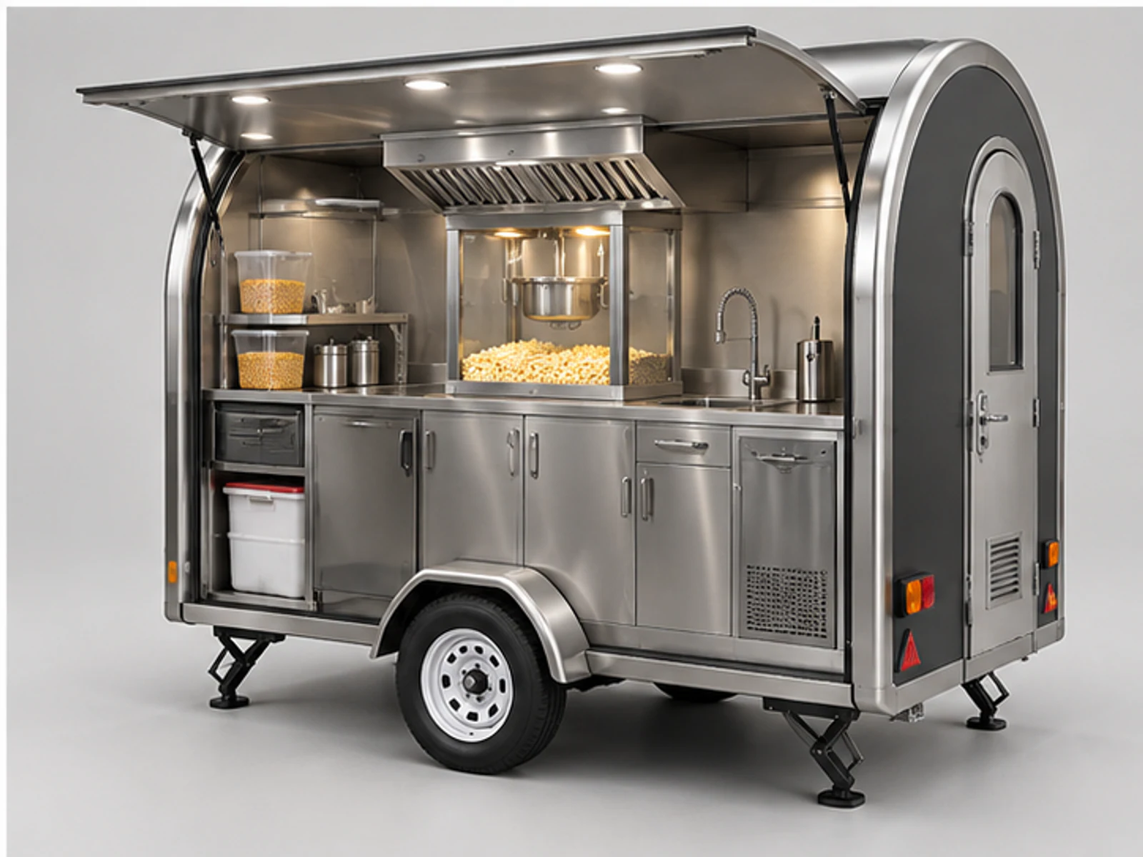 Commercial Popcorn Booth with Ventilation staff-side equipment and storage layout