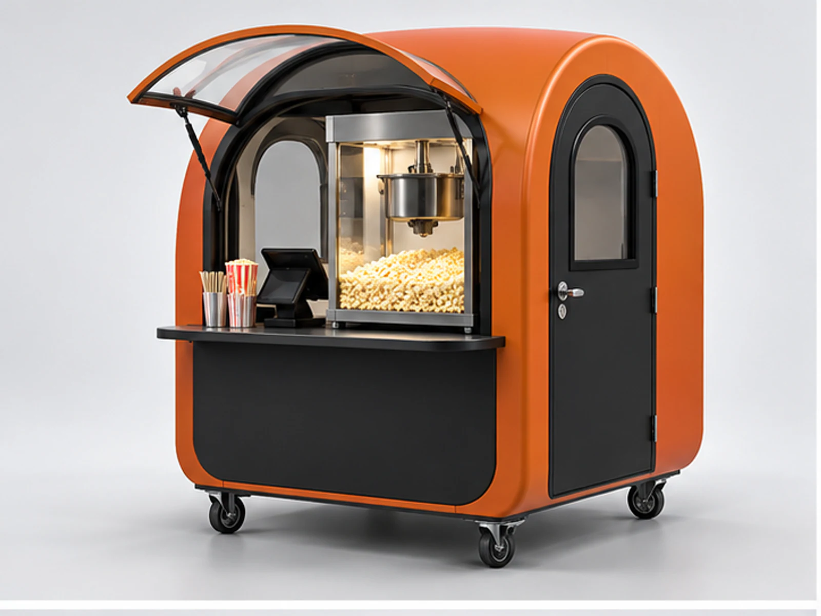 Compact Mall Popcorn Kiosk with Popping Station main three-quarter product view