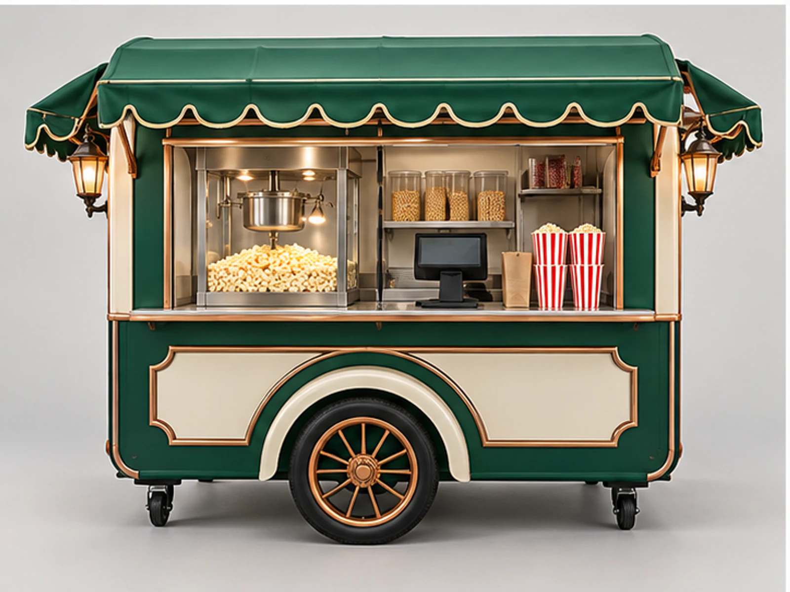 Custom Popcorn Cart for Theme Parks customer-facing display and service counter