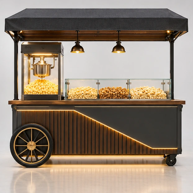 Event Popcorn Cart with Canopy and Lockable Storage customer-facing service and display view