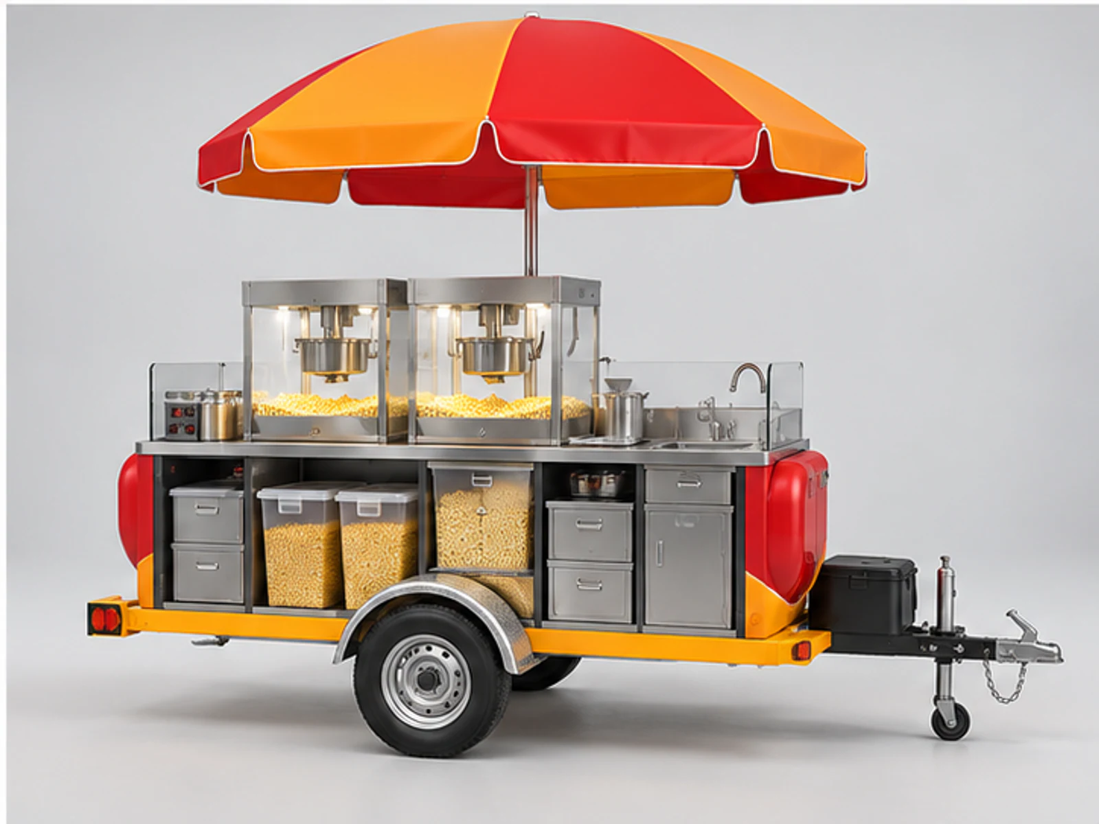 Event Popcorn Kiosk with High-Volume Workflow staff-side equipment and storage layout
