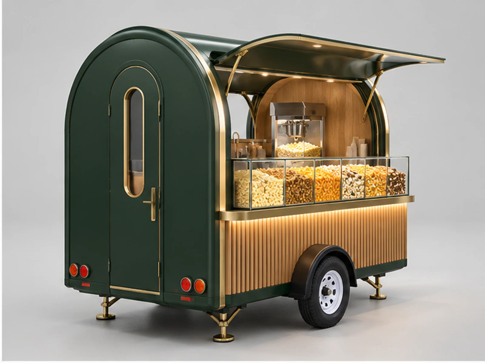 Gourmet Popcorn Kiosk with Flavor Display opposite angle showing overall kiosk layout