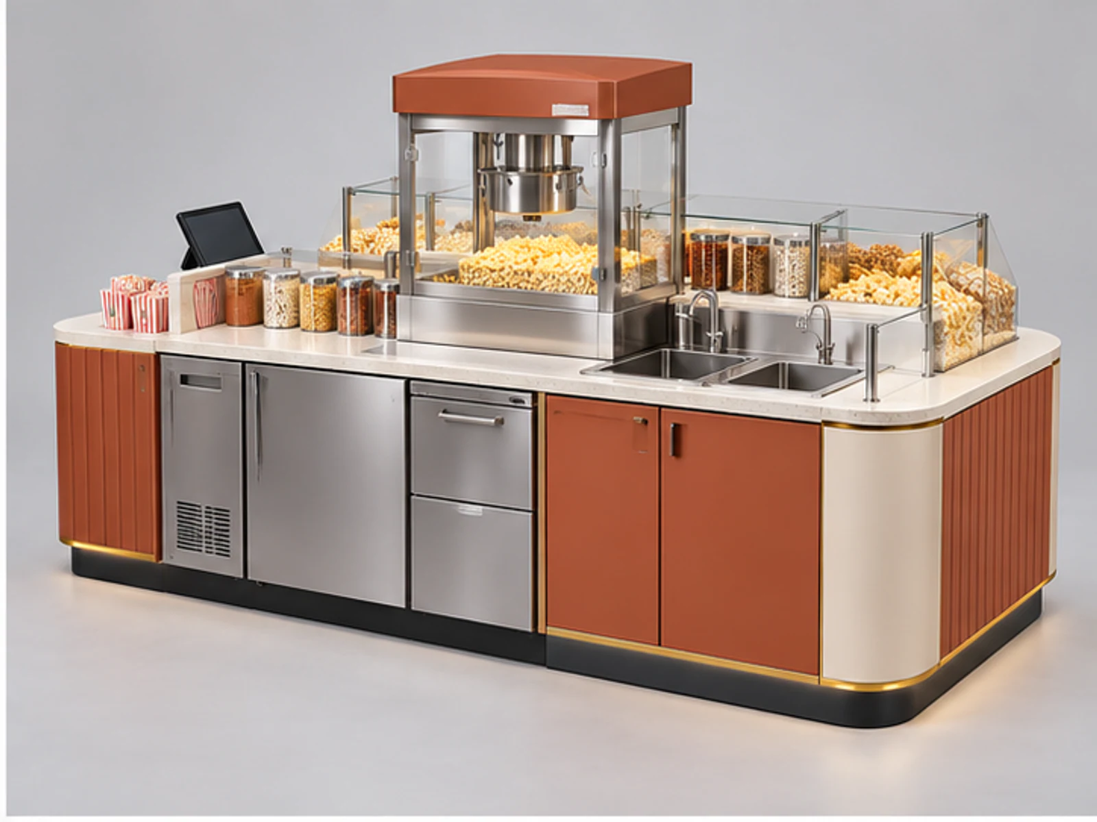 Island Popcorn Kiosk with Warm Display opposite angle showing overall kiosk layout