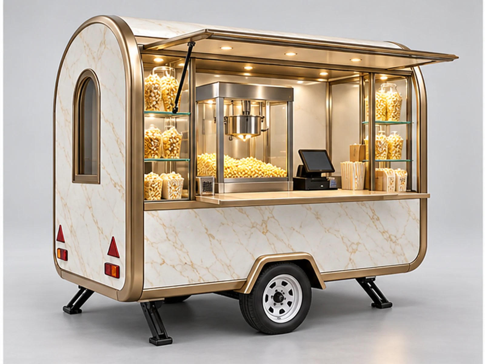 Luxury Popcorn Booth with Glass Merchandising customer-facing display and service counter
