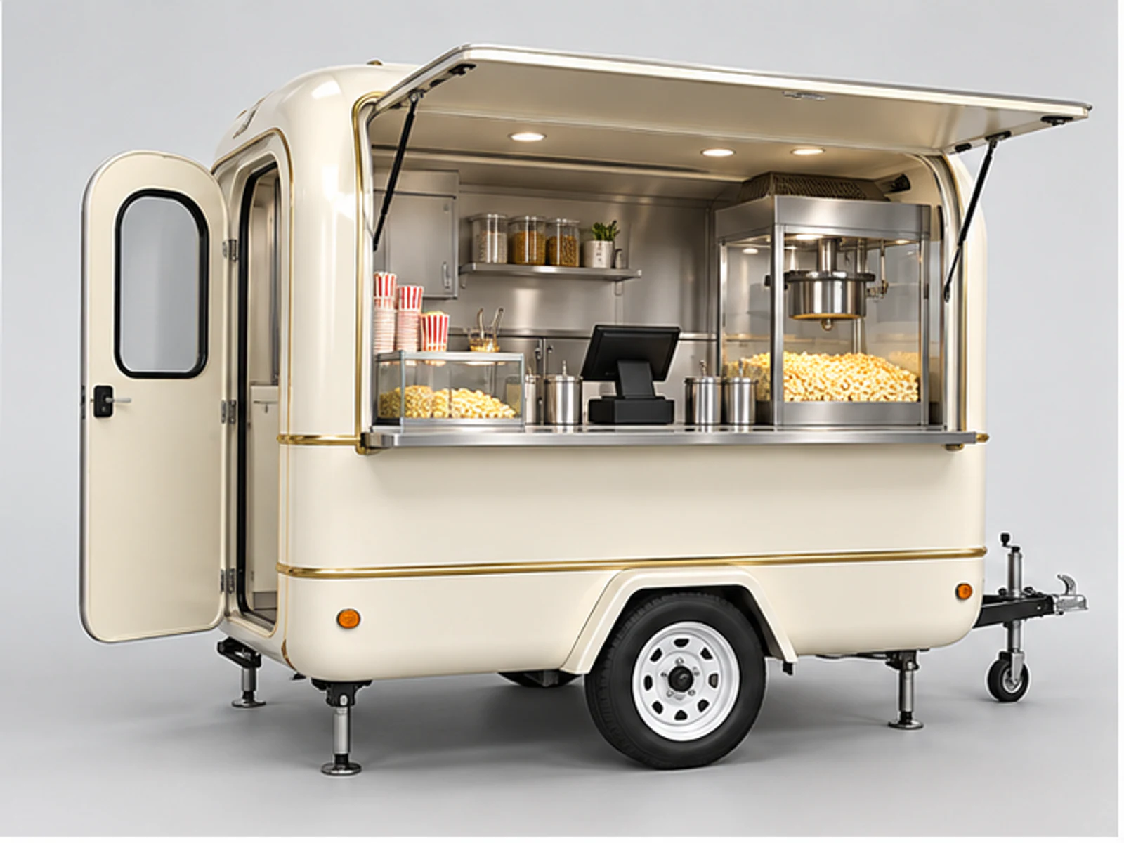 Mobile Popcorn Trailer with Stainless Service Counter main three-quarter product view
