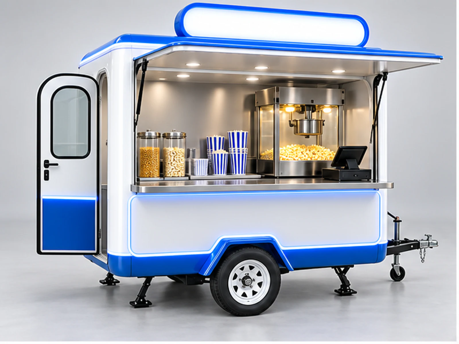 Modern Popcorn Kiosk with LED Signage main three-quarter product view