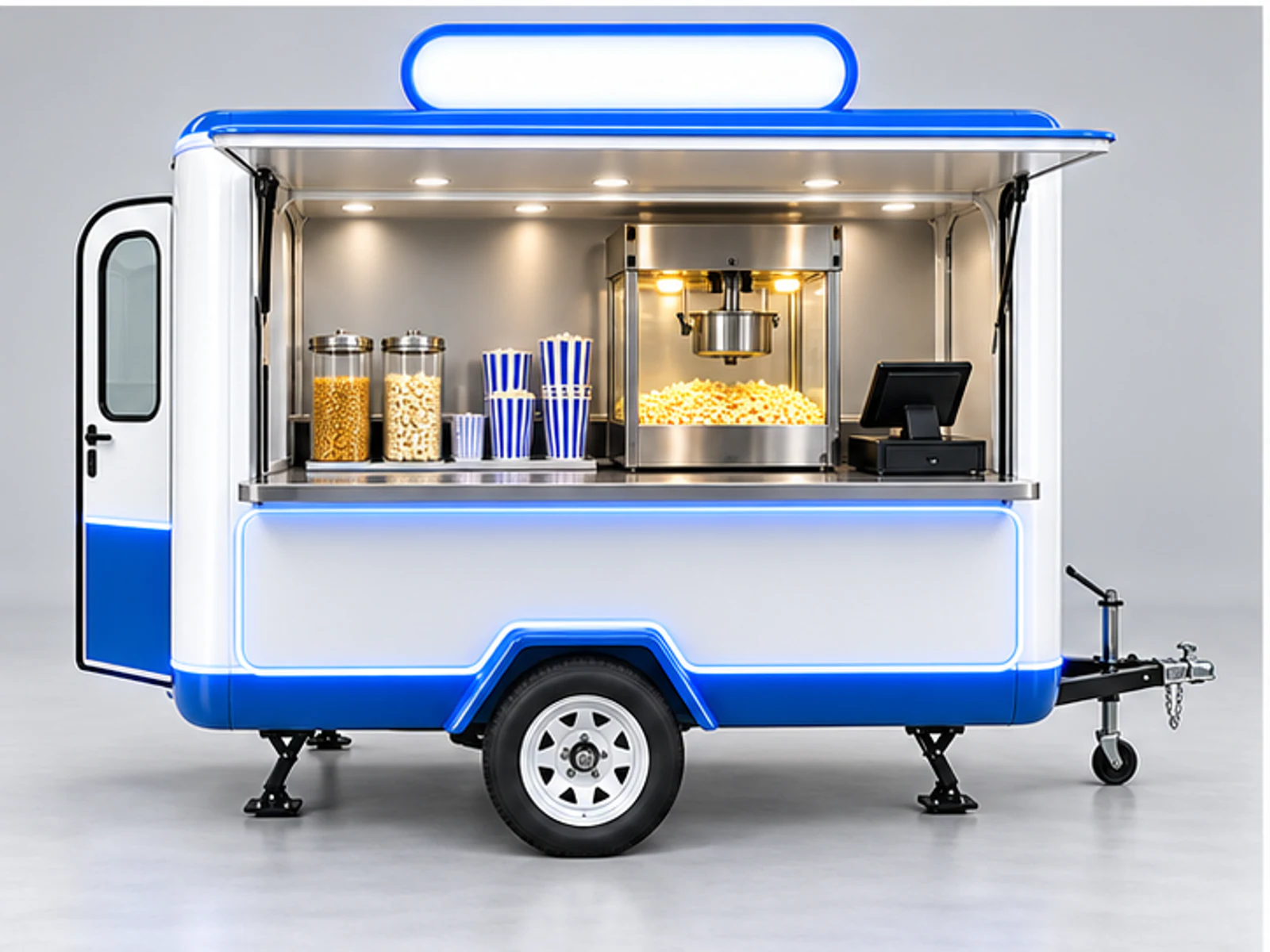 Modern Popcorn Kiosk with LED Signage customer-facing display and service counter