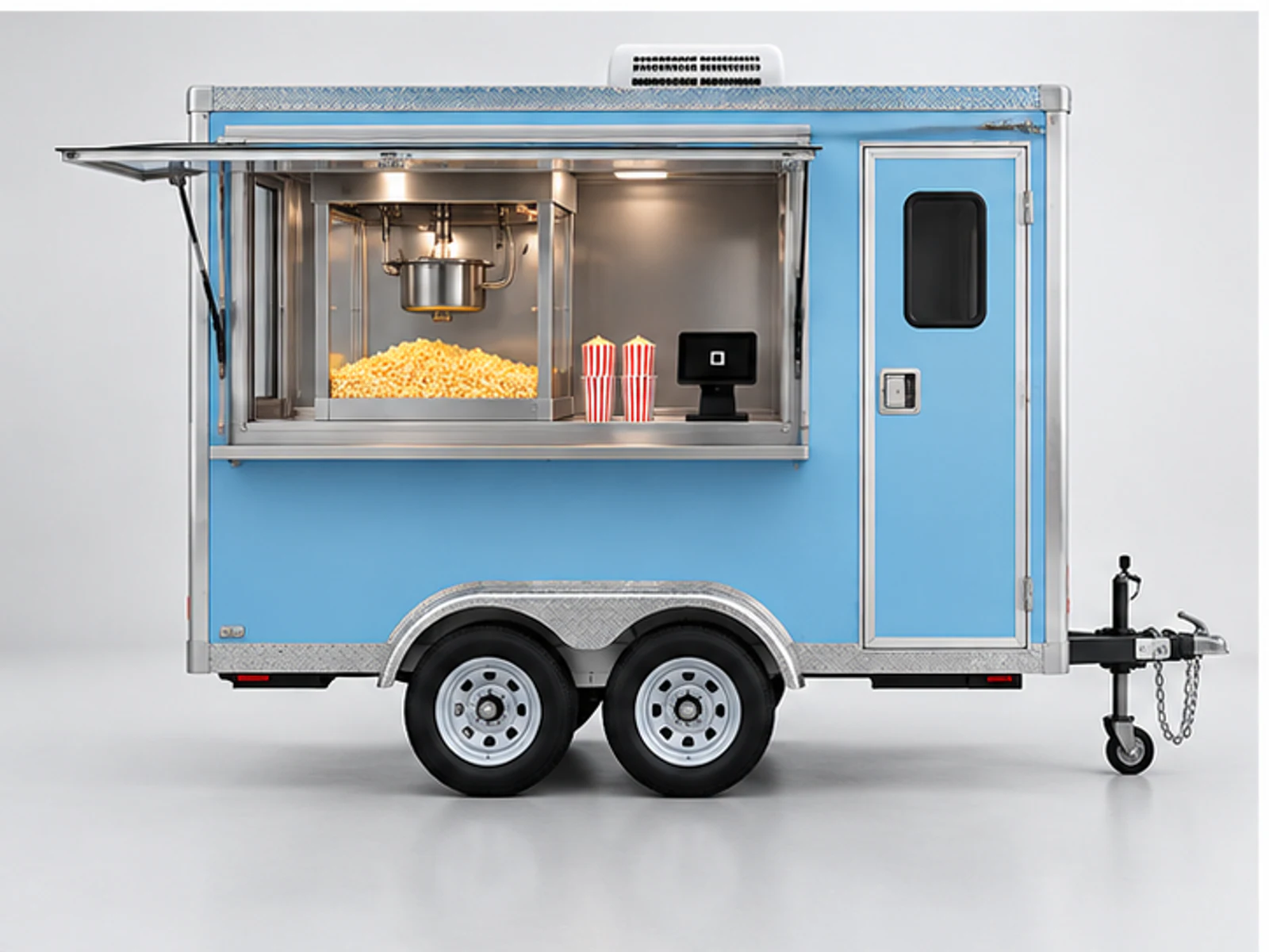 Portable Popcorn Cart with Lockable Cabinets customer-facing display and service counter