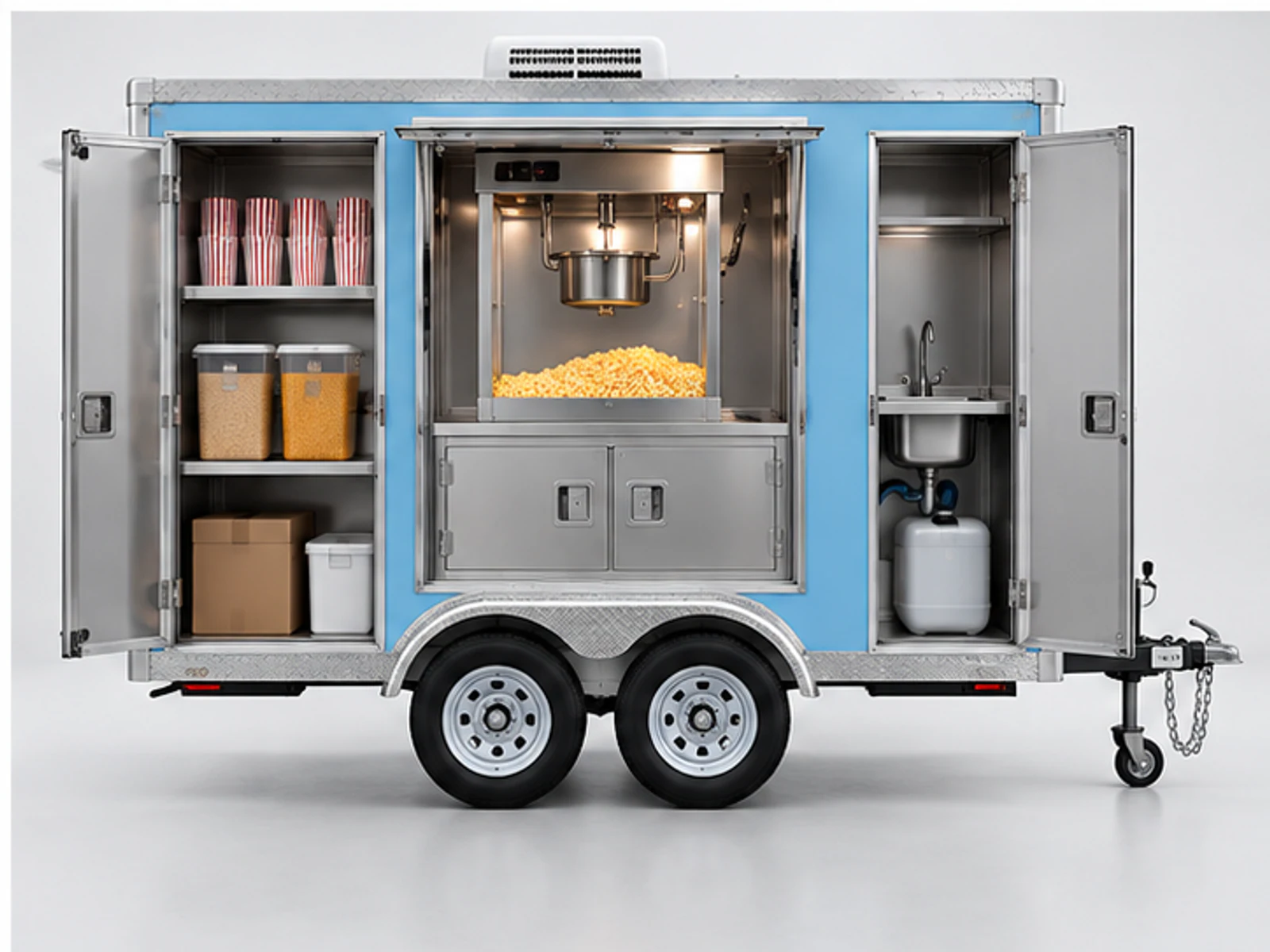 Portable Popcorn Cart with Lockable Cabinets staff-side equipment and storage layout
