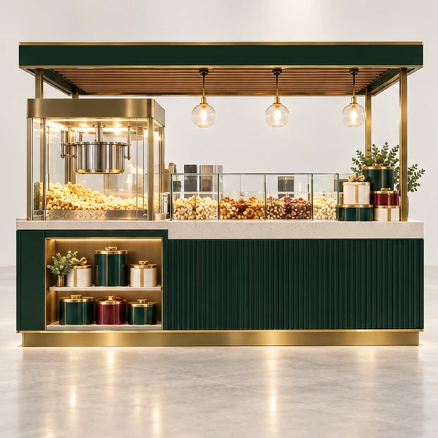 Premium Popcorn Gift Kiosk with Tin Display customer-facing service and display view