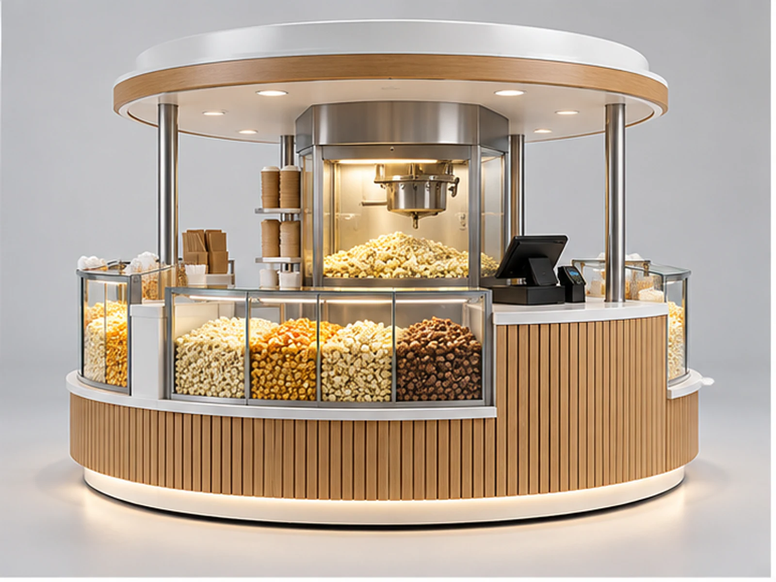 Round Popcorn Kiosk with Multi-Side Service main three-quarter product view