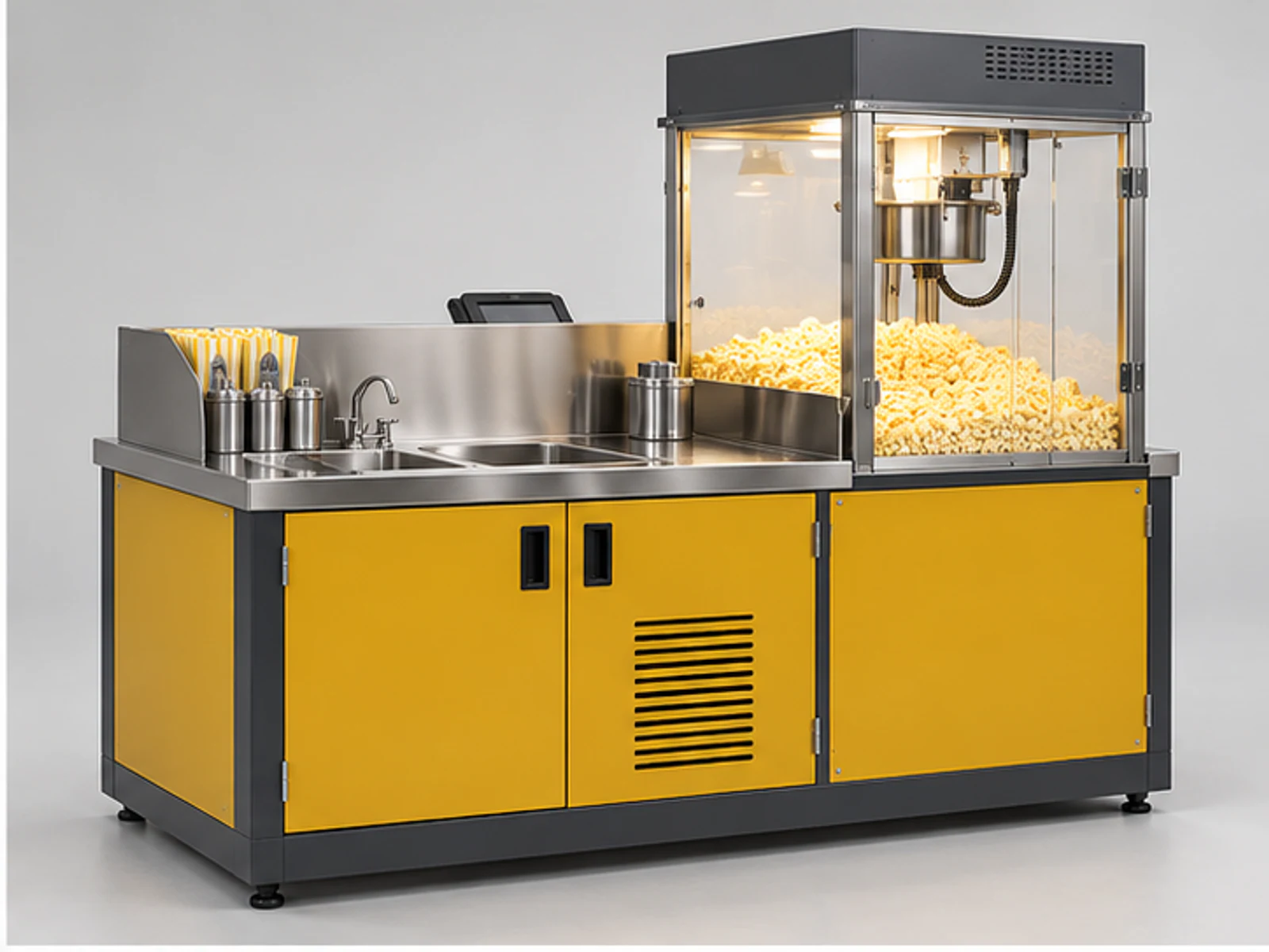 Small Popcorn Stand with Bagging Station opposite angle showing overall kiosk layout