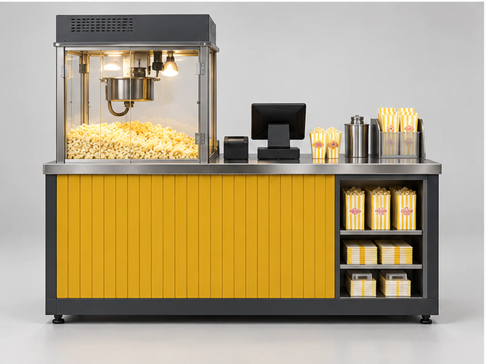 Small Popcorn Stand with Bagging Station customer-facing display and service counter