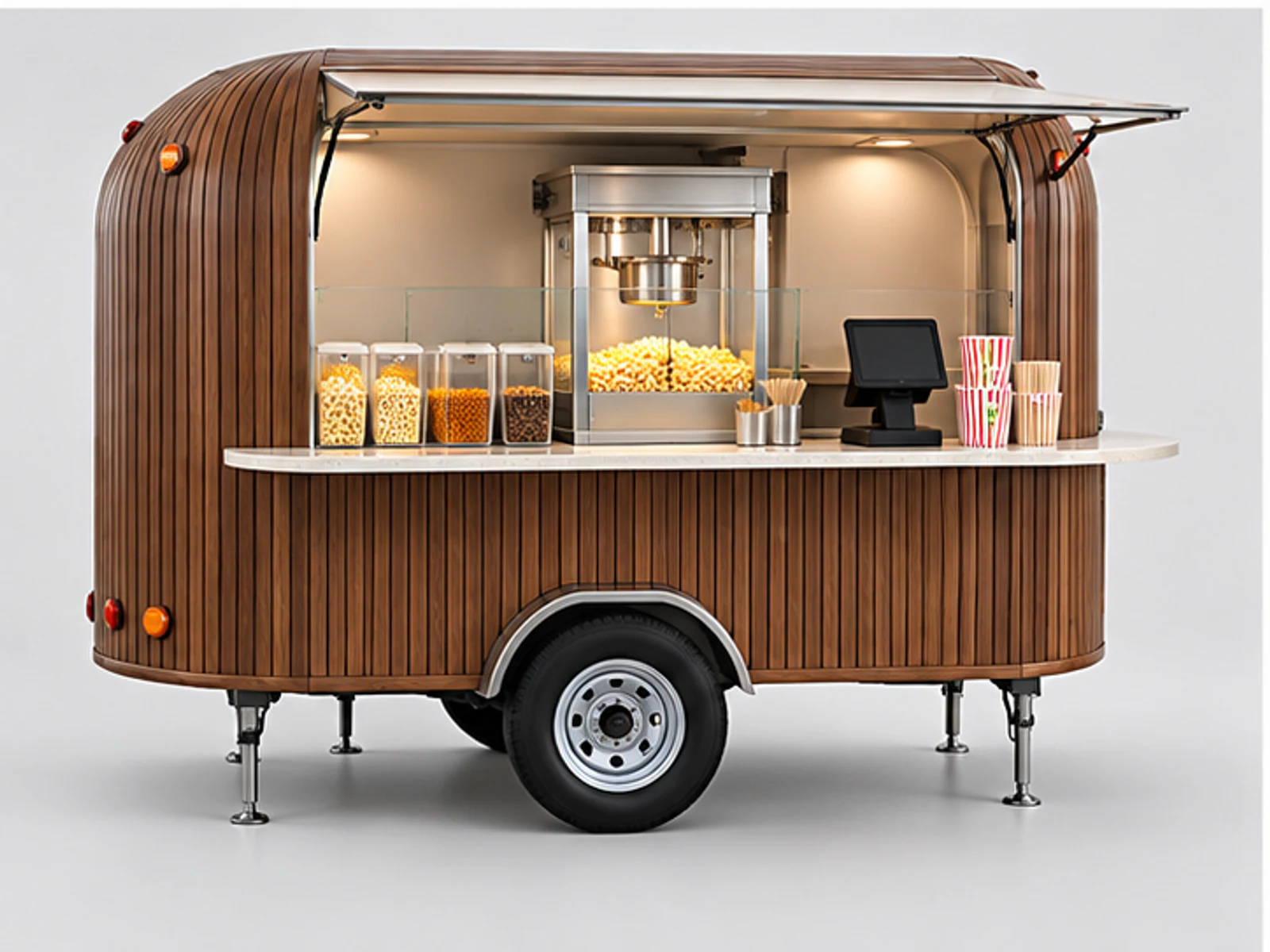 Wood Popcorn Kiosk with Ingredient Storage customer-facing display and service counter