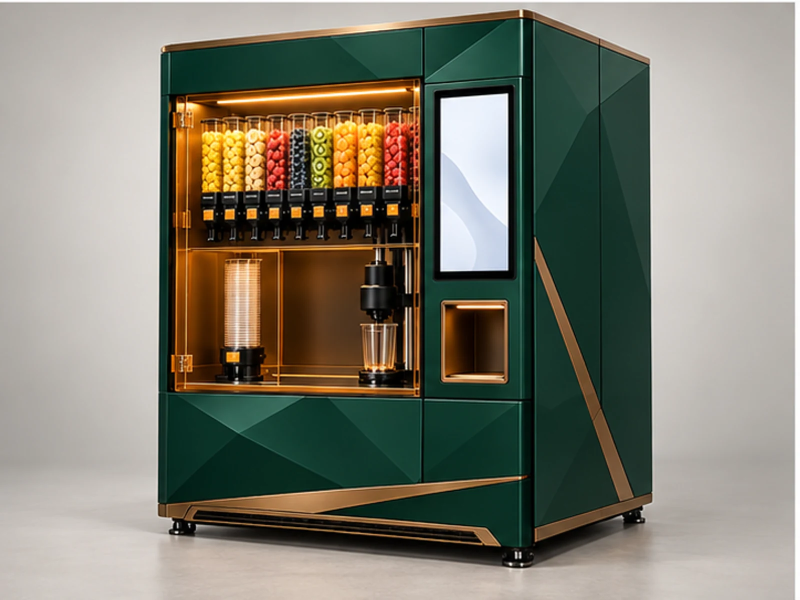 Automated Smoothie Kiosk with Ordering Screen customer-facing display and service counter