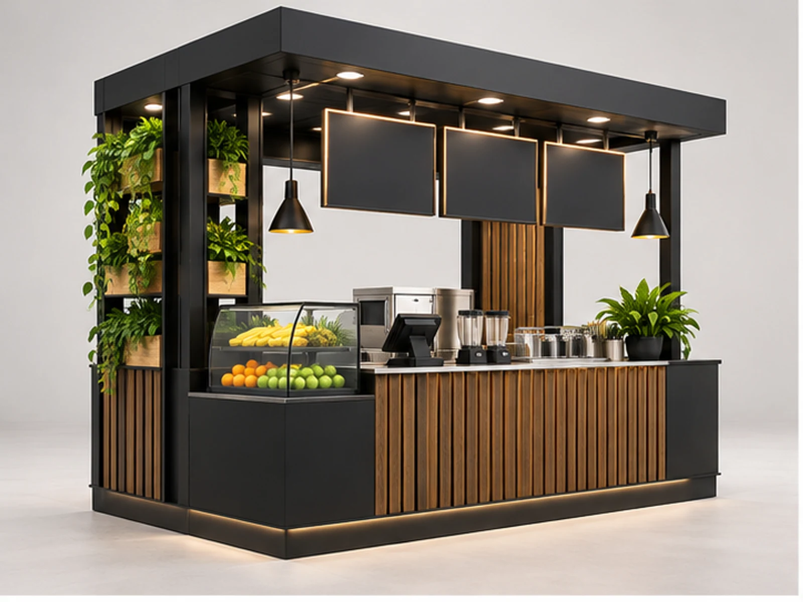 Black Steel Smoothie Bar with LED Menu Frame main three-quarter product view