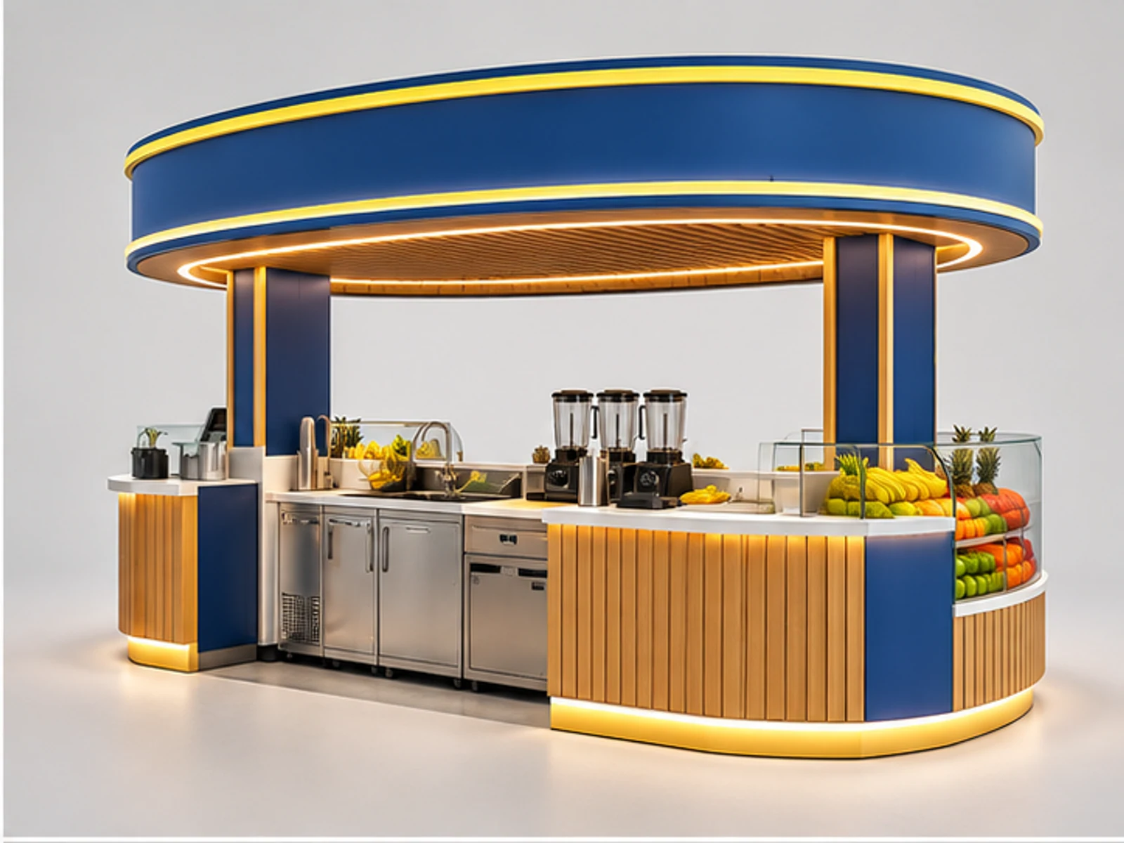 Colorful Smoothie Booth for Shopping Centers opposite angle showing overall kiosk layout