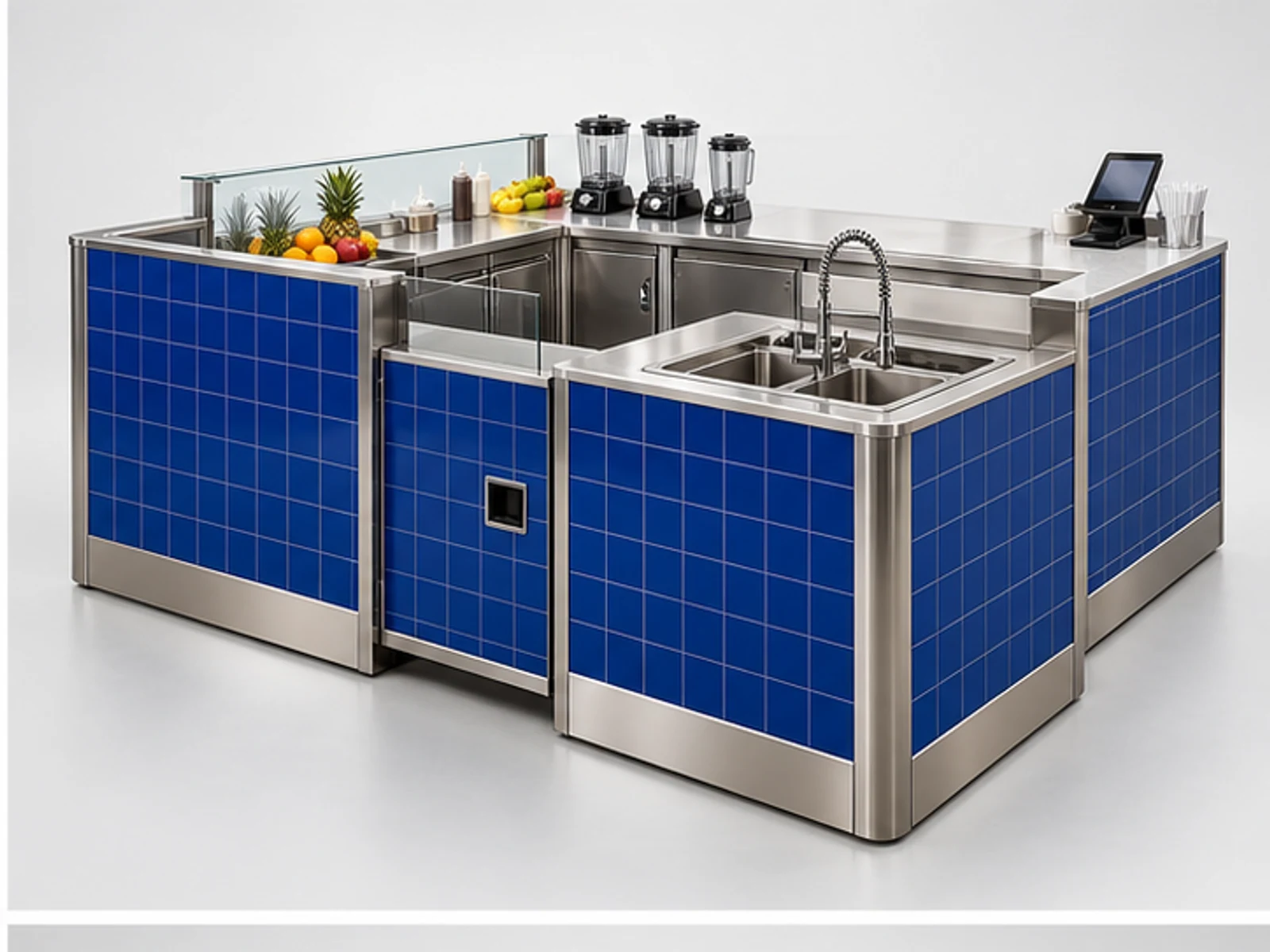 Commercial Smoothie Booth with Wash Station opposite angle showing overall kiosk layout