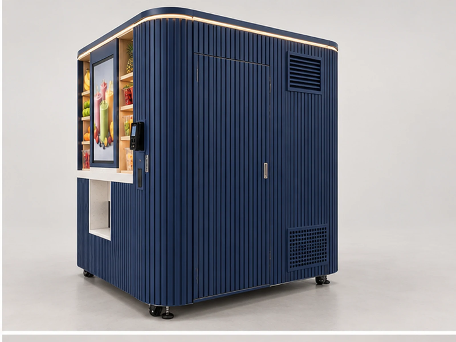 Compact Smoothie Booth with Dual Blender Station opposite angle showing overall kiosk layout