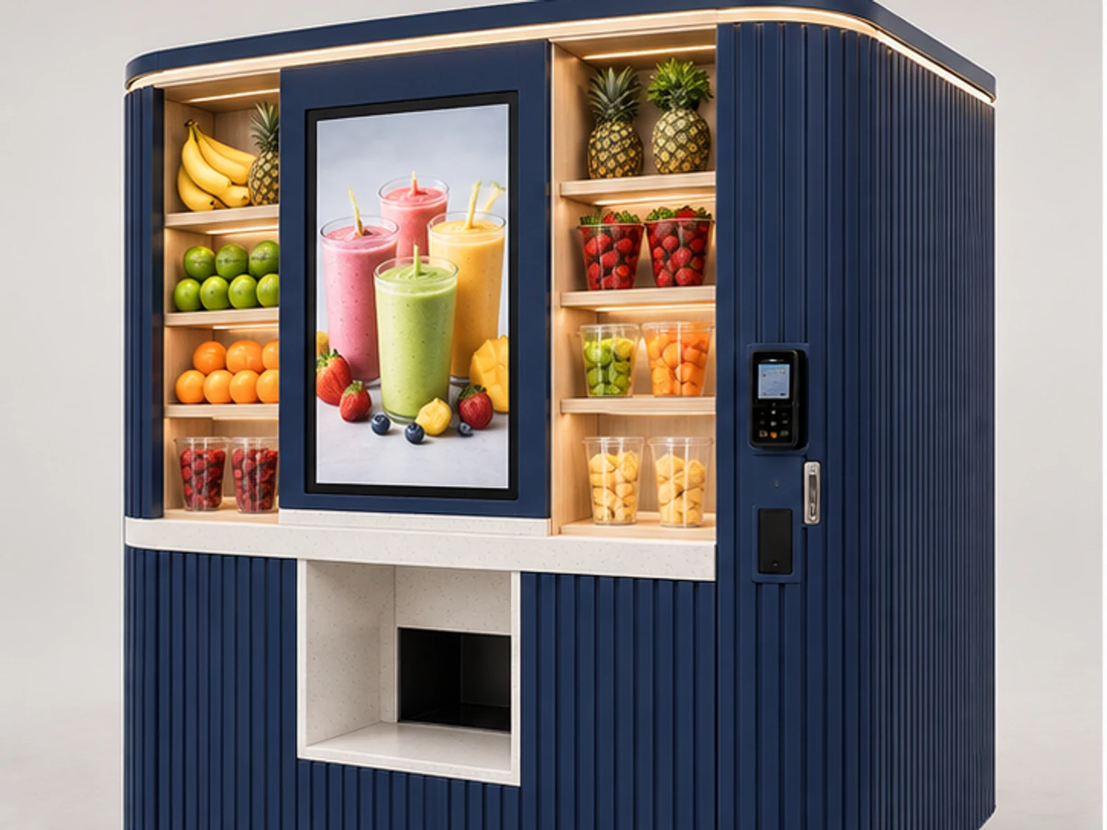 Compact Smoothie Booth with Dual Blender Station customer-facing display and service counter