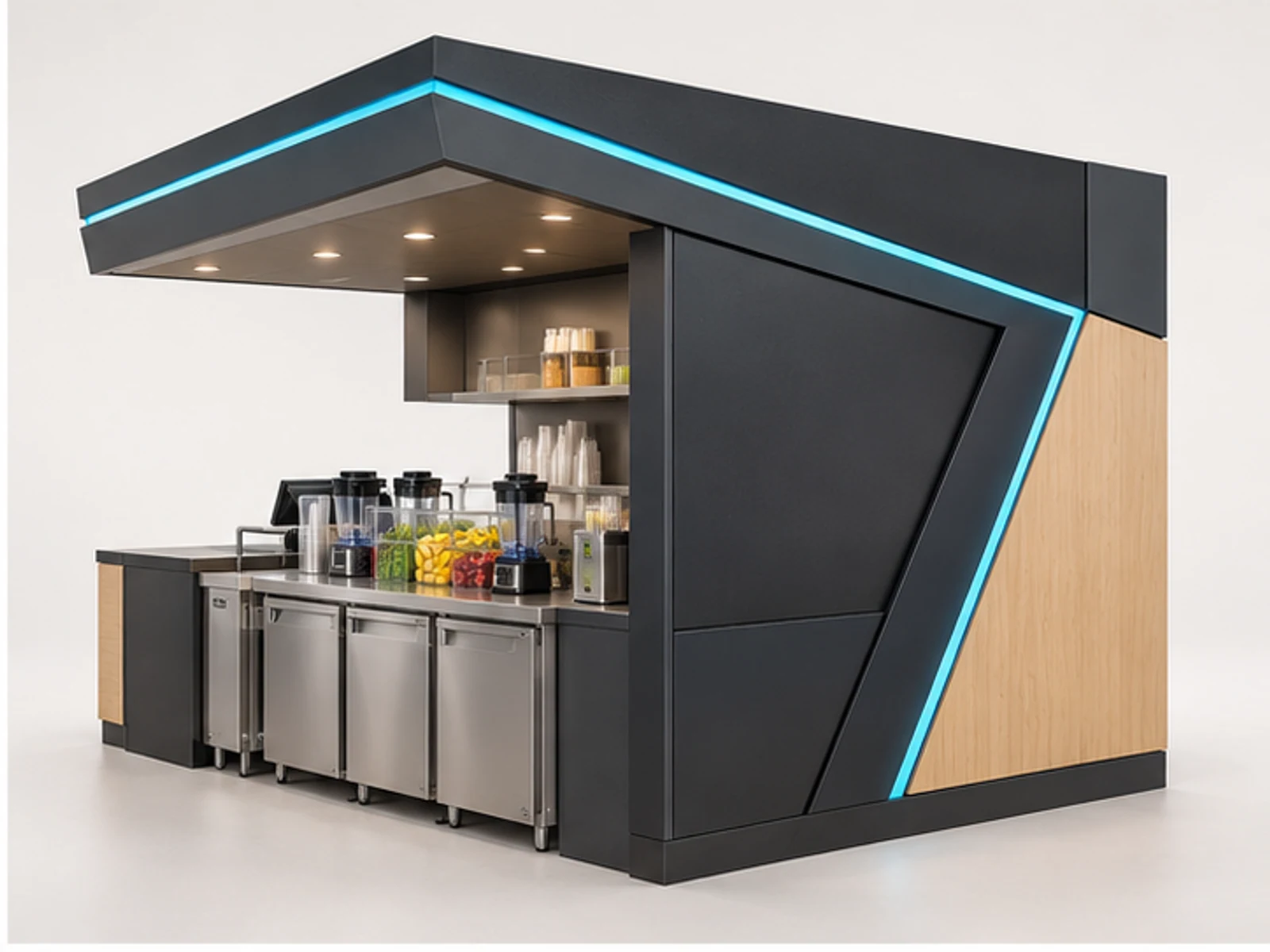 Custom Smoothie Kiosk for Fitness Venues opposite angle showing overall kiosk layout