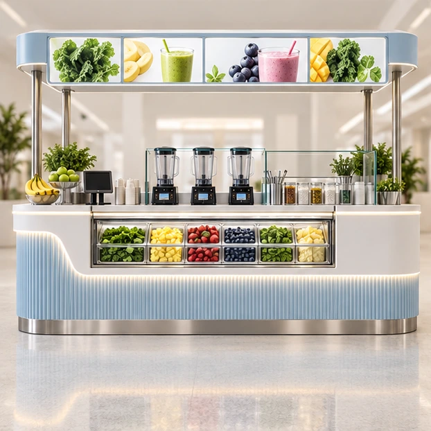 Express Smoothie Kiosk with Digital Menu Canopy customer-facing service and display view