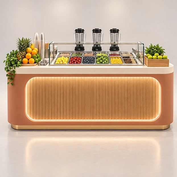 Fresh Fruit Smoothie Kiosk with Open Ingredient Display customer-facing service and display view