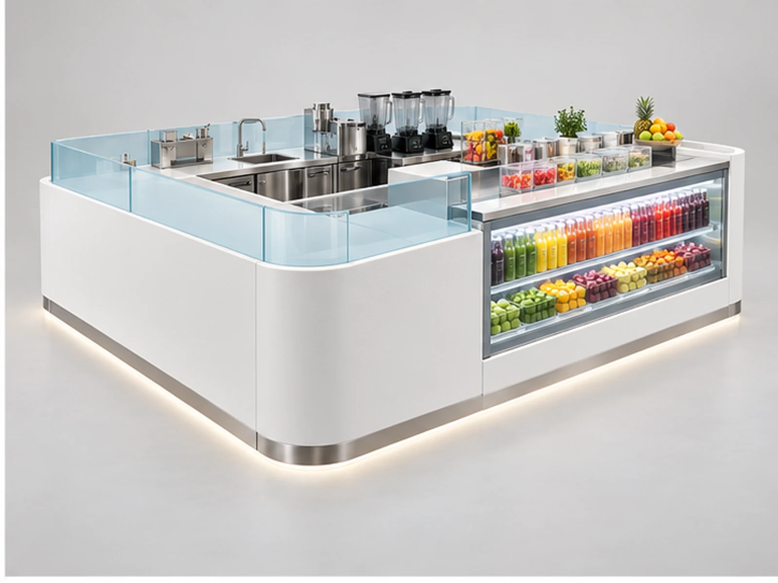 Healthy Beverage Kiosk with Cold Storage opposite angle showing overall kiosk layout