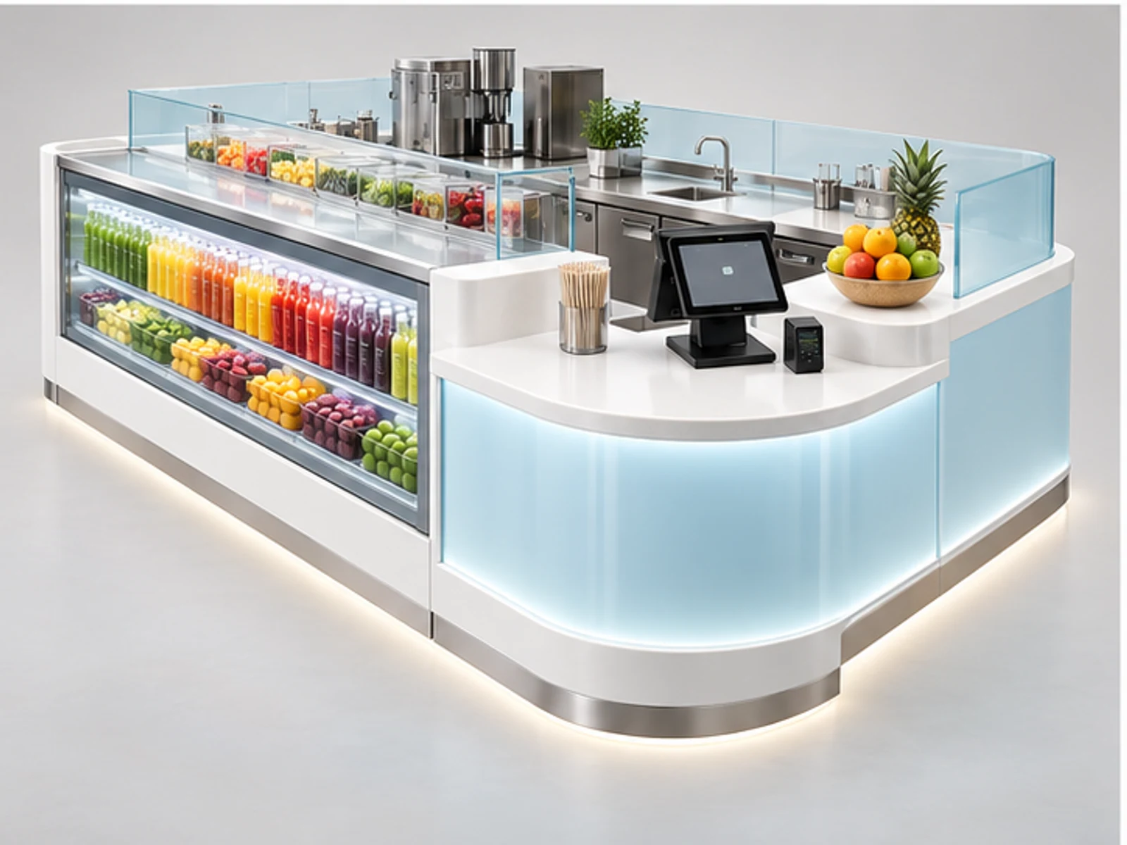 Healthy Beverage Kiosk with Cold Storage customer-facing display and service counter