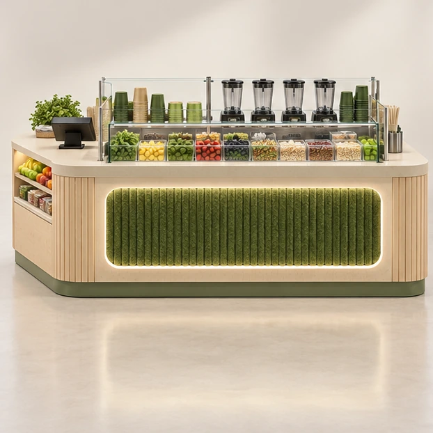 High-Volume Smoothie Kiosk with Multi-Side Service customer-facing service and display view