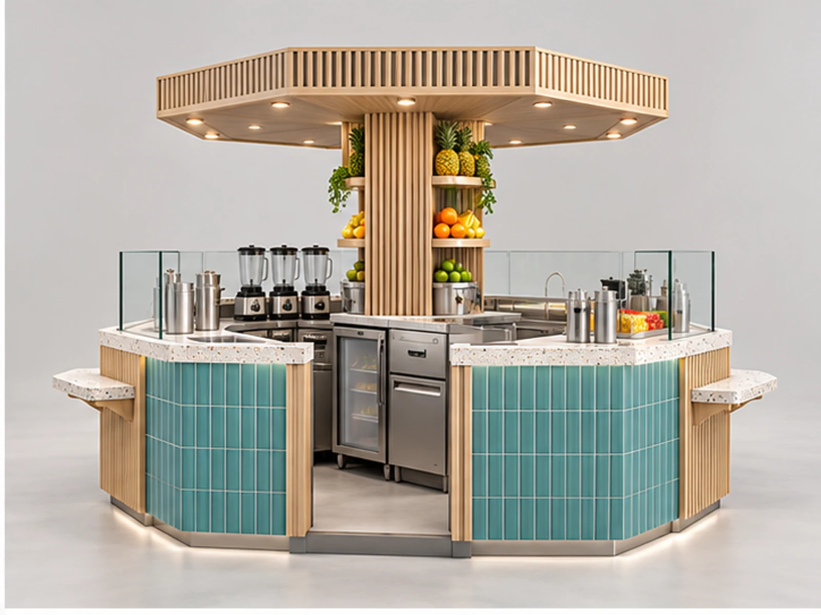 Island Smoothie Kiosk with Multi-Side Pickup opposite angle showing overall kiosk layout
