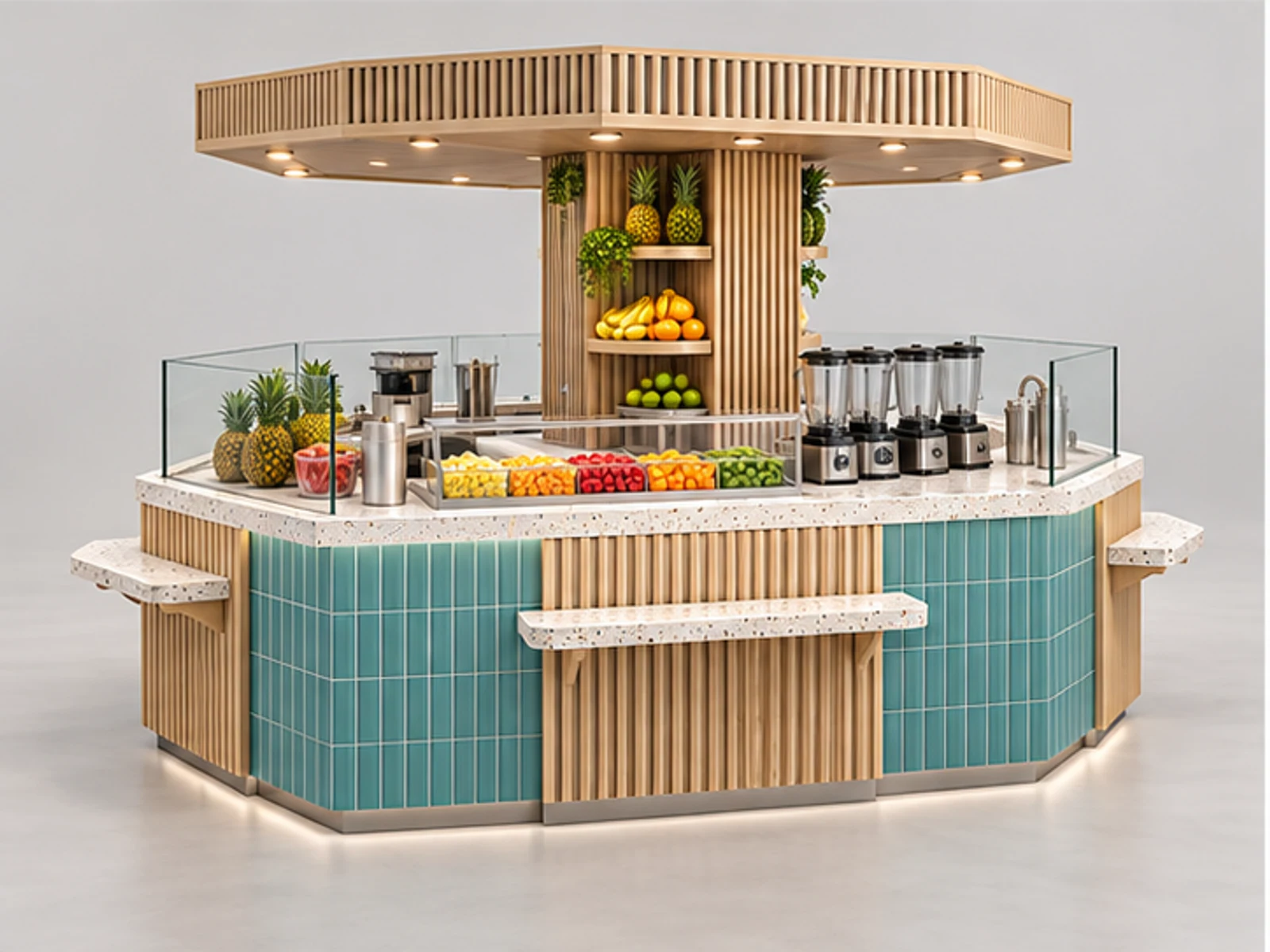 Island Smoothie Kiosk with Multi-Side Pickup customer-facing display and service counter